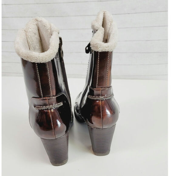 SPORTO CANDICE SHERPA LINED HEELED FAUX LEATHER BROWN BOOTS, SZ 7 - Picture 6 of 16
